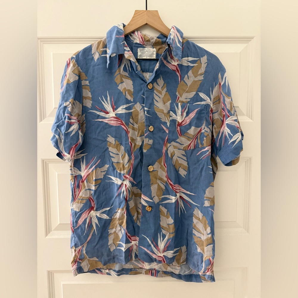 Blue Tropical Print Holiday Hawaiian Vintage Men's Shirt